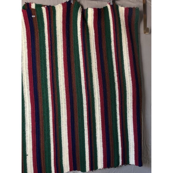 Vintage Handmade Crochet Afghan Striped Blanket 74” X 46” Retro Grannycore - Picture 1 of 3